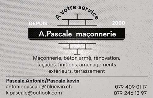A. Pascale Maçonnerie Logo de A. Pascale Maçonnerie : maçonnerie, béton armé, rénovation, façades, finitions, aménagements extérieurs et terrassement